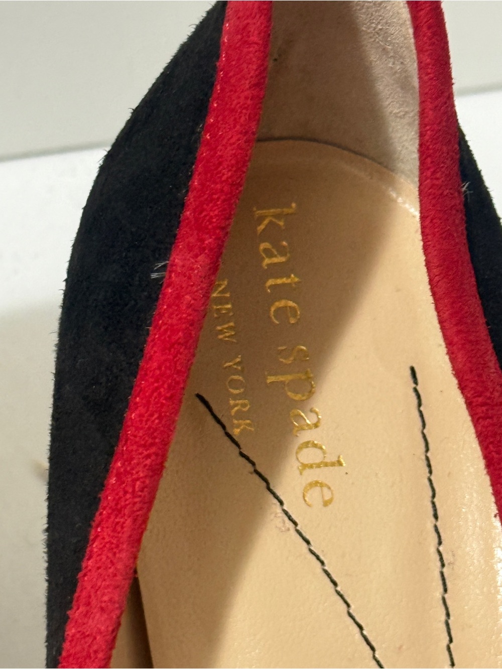 Kate Spade Black Suede Pumps with Red Trim and Floral Accent.Made in Italy - Picture 7 of 15